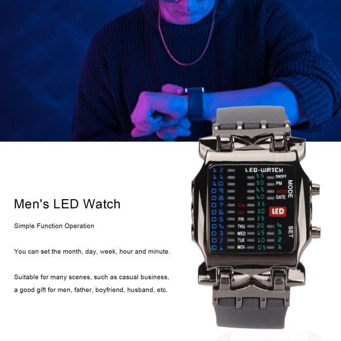 Montre LED Ronde Tactile Pour Femme - Design Élégant Lumineux Avec Boucle Pliable - Noir