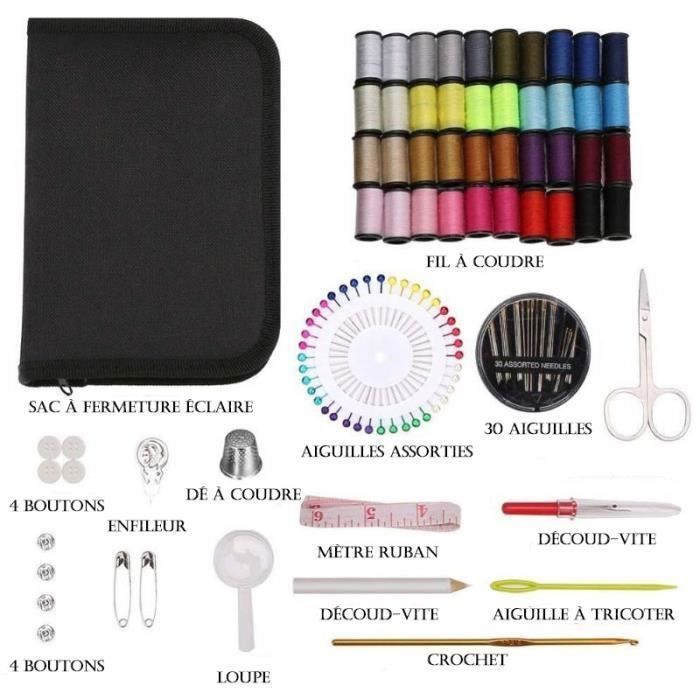 Noa Home Deco Kit de couture - 108 pièces - 14 bobines de fil - Mini kit de couture complet pour débutants, voyageurs, parents et amis, noir (A-97 pièces