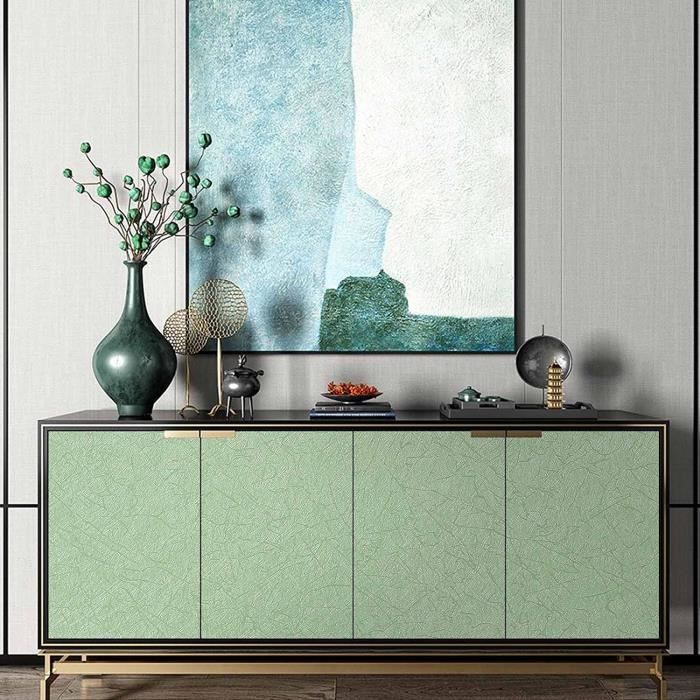 Papier Peint Vert avec Motif Fil de Soie Film Adhésif pour Meuble Chambre  Salon Commode Armoire - 60 x 300CM - Cdiscount Bricolage