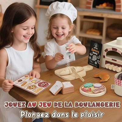 Four à pizza jouet en bois – Activité de jeu de rôle éducatif préscolaire avec four | Aliments artificiels pour cuisine | Pour de 3 ans | Cadeau pour Noël, anniversaire et
