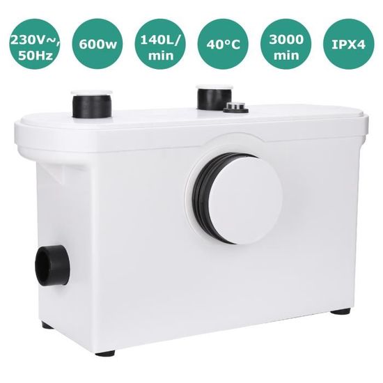 Broyeur Sanitaire Pompe De Relevage 700W - 190L/min, Hauteur 7m, 4 Entrées, Pour Toilettes, Douche, Lave-vaisselle