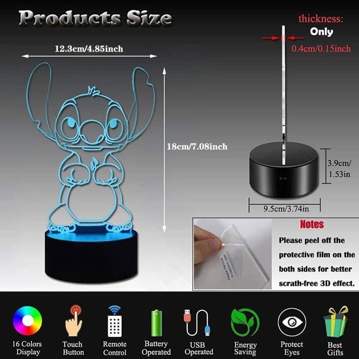 LOUHH Lampe Stitch 3D LED 16 Couleurs avec Télécommande LOUHH Lampe Stitch 3D LED 16 Couleurs avec Télécommande