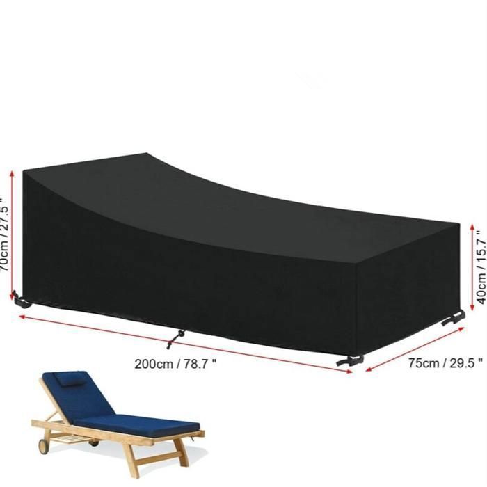 Dapetz Housse Chaise Longue Jardin 200x80x40 Cm – Imperméable, Anti-UV, Coupe-Vent, Polyester 420D Noir – Protection Tout Temps