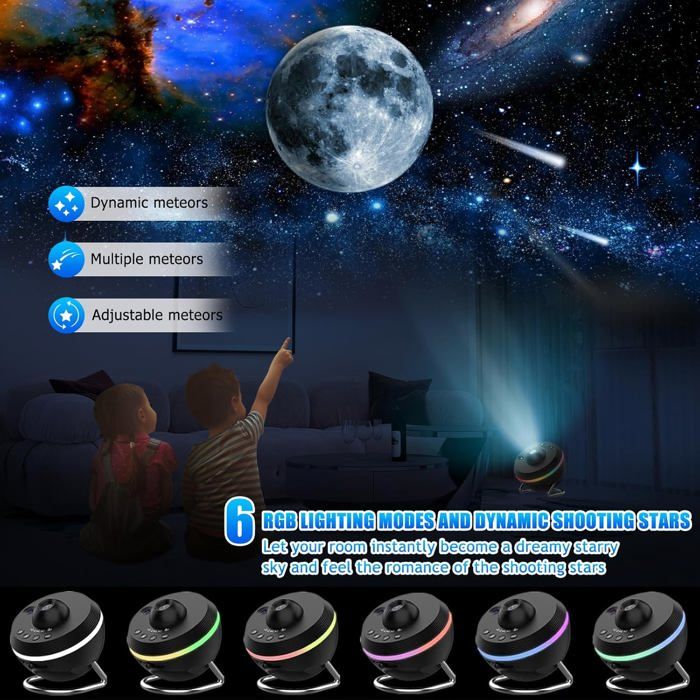 Projecteur Ciel Etoile Plafond, 6 HD Films De Planetarium Projecteur, 2 Luminosité+3 Minuteries