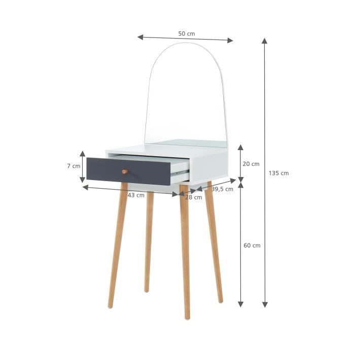 PRIMA Coiffeuse - style scandinave - miroir et grand tiroir