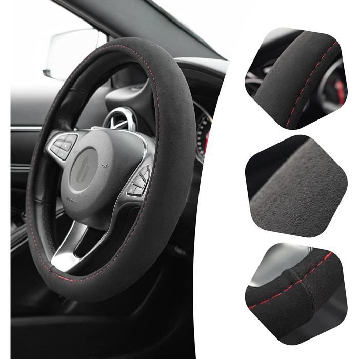 Couvre Volant Alcantara Look Zwart Rouge / Couvre Volant Cuir / Protection  Volant