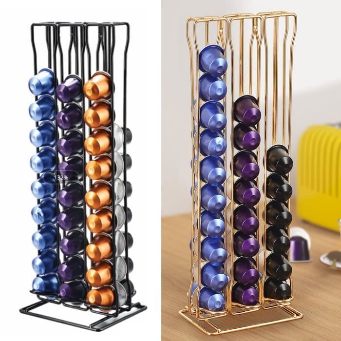 Support Rotatif Pour Capsules Nespresso - RECAPS - Rangement 40 Dosettes - Design Tournant - Noir