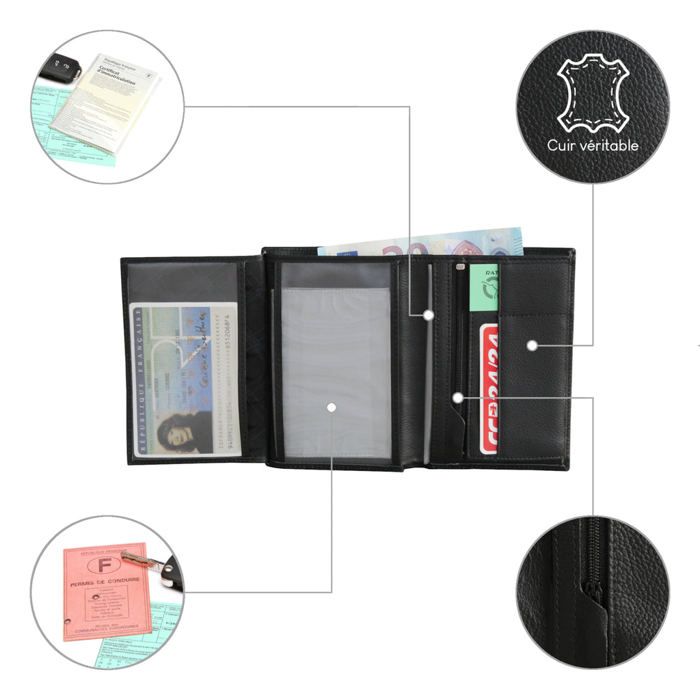 ROIK Portefeuille Porte-Monnaie Pour Homme Ou Femme En 100% Cuir De Vache, Avec Protection RFID, Léger Et Petit, 9 Cartes, Billets Et Monnaie - Zip Coin Marron Foncé