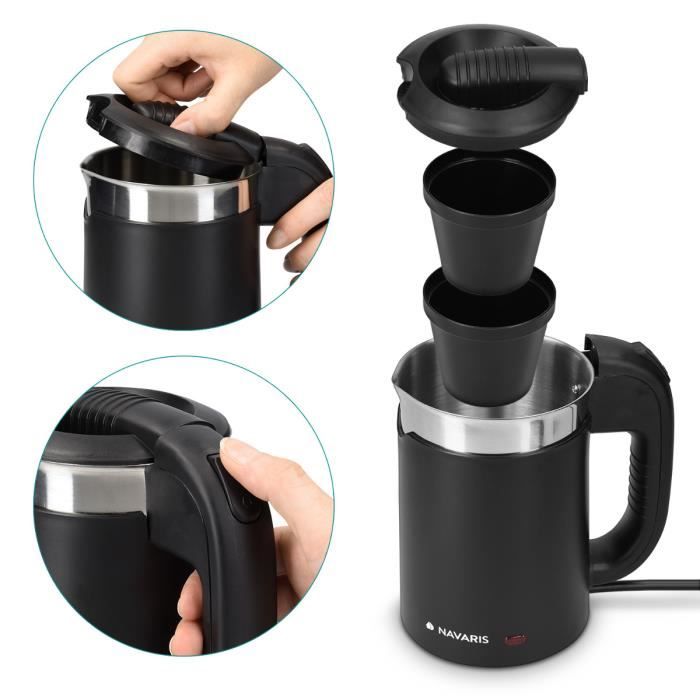 Bouilloire De Voyage 500 Ml - Mini Bouilloire électrique 3 En 1 - 4 Températures (45°C à 100°C) - Pour Thé, Café, Camping - 6