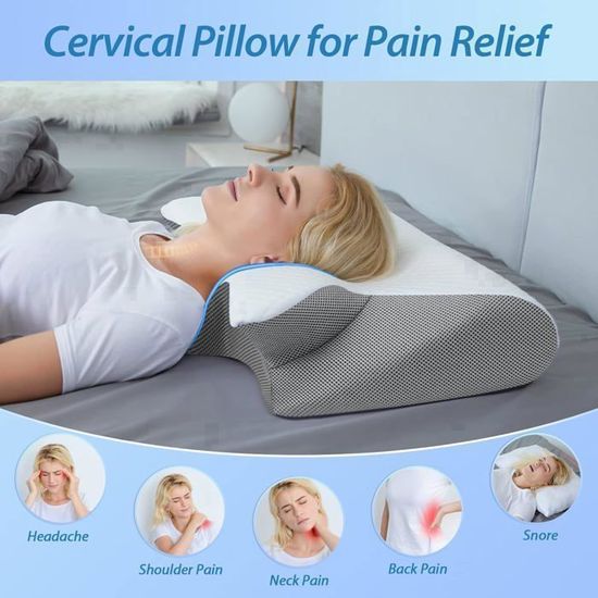Juskys - Coussin Cervical Ergonomique Mémoire De Forme - Lot De 2 Pièces - Housse Respirante Lavable - Blanc/Gris