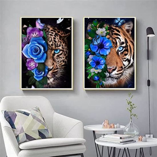 DCIDBEI Lot De 4 Diamond Painting 5D Rond 30x40cm - Kit Complet Animaux, Léopard Noir Dans La Forêt, Broderie Diamant Enfant Adulte