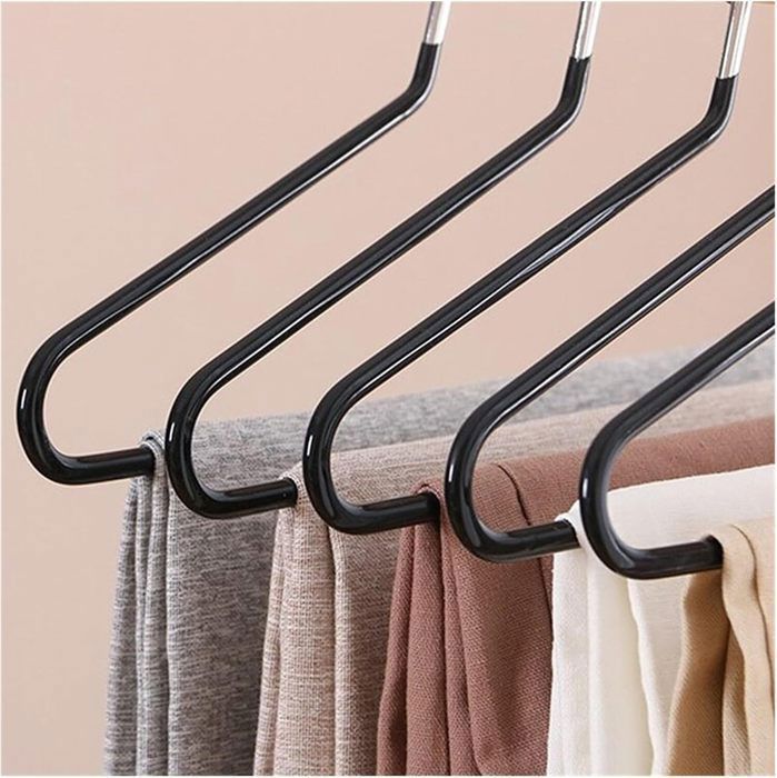 Lot De 2 Cintres à Pantalons 9 En 1 - Acier Inox, Antidérapant, Pliable - Noir, Suspension Horizontale/verticale