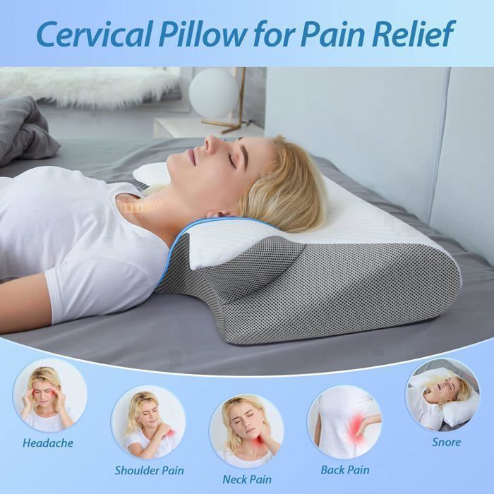 Oreiller Cervical En Mousse Mémoire - Double Hauteur 9 & 11 Cm - Pour Dormeurs Dos, Côté Et Ventre - Avec 2 Taies Lavables