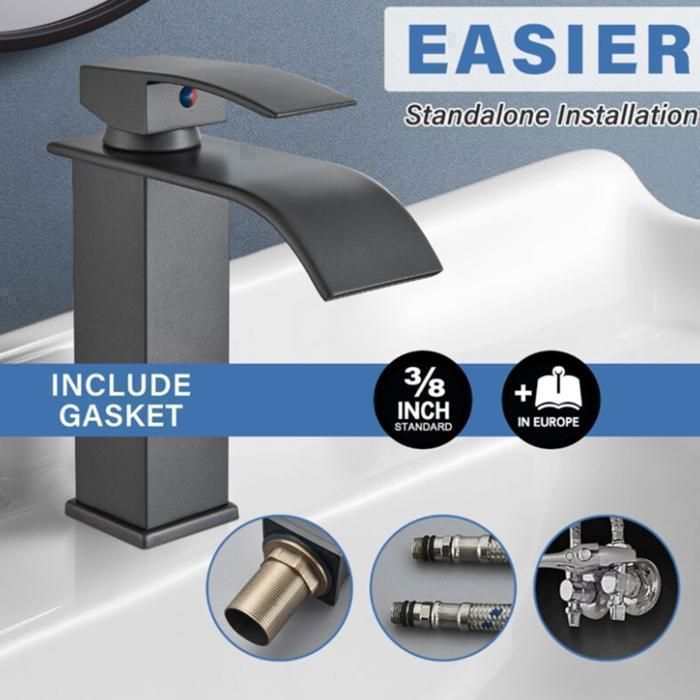 Robinet Salle De Bain Noir - Mitigeur Lavabo Alliage Avec Eau Froide Et Chaude - Deux Tuyaux