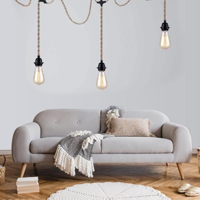 Éclairage/Lampe de Salon Suspension Luminaire Hauteur 3x E27 Câble Textile