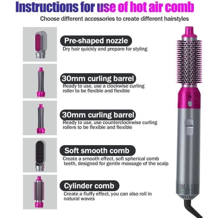Acheter Nouveau 5 en 1 brosse à Air chaud professionnel fer à friser les  cheveux friser et lisser double usage peigne de coiffure sèche-cheveux