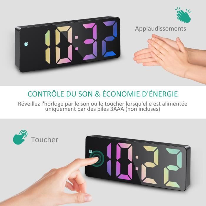 Réveil Numérique LED Rechargeable – Double Alarme, 40 Sonneries, 4 Luminosités – Fonction Snooze Et Activation Vocale – Affichage Jour Semaine