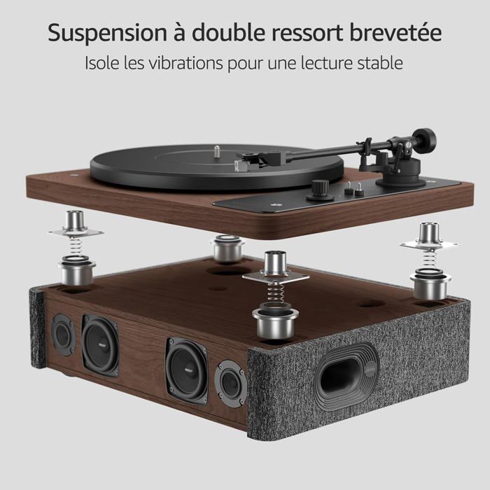STACKSTONE x JAMO DS07 Platine Vinyle Bluetooth 5.2 avec Haut-Parleurs Intégrés, Suspension Anti-Vibration Double, Cellule AT3600L - TV Son Photo