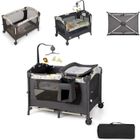 COSTWAY Lit Parapluie Pliant Bébé avec Matelas 4 en 1-0-36 Mois-Arceau de Jeu-Table à Langer-Boîte à Musique-Barres Réglable-Gris