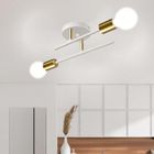 WOTTES Lustre Plafonnier/Applique Murale Industriel, 2 Lumières E27 Lampe de Plafond Rétro Vintage en Métal Blanc et Cuivre 1pcs