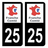 Autocollant Stickers plaque d'immatriculation voiture département 25 Doubs Ancienne Région Franche Comté Noir Couleur