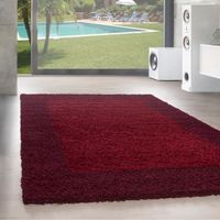 Designer haut fleuri tapis de salon Shaggy long fleuri motif bordure Bordeaux rouge [160 cm rond]