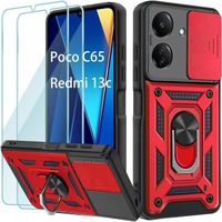 Coque pour XIAOMI REDMI 13C - POCO C65 rouge + 2 Verres Trempés, Antichoc Anti-Rayure Protection Caméra