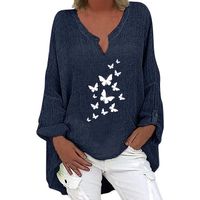 Lacets Imprimes T-Shirt à Manches Longues pour Femmes avec col en V imprimé Floral et Ourlet irrégulier Lacets I couleurs multiple