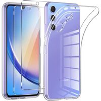 Coque Pour Samsung Galaxy A34 5G 6.6" Transparent avec 2 Pièces Verre Trempé, Étui de Mince Souple TPU Silicone Antichoc cover case
