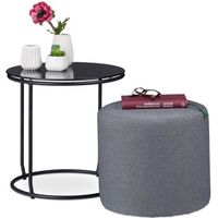 Table d’appoint avec tabouret - RELAXDAYS - Noir et gris - 40x40 cm - Contemporain - Design
