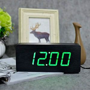 HORLOGE - PENDULE horloge numérique LED en bois, réveil moderne carr
