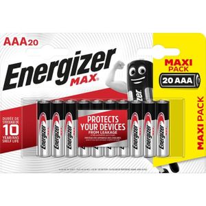PILES Piles Alcalines Energizer Max AAA/LR3, pack de 20