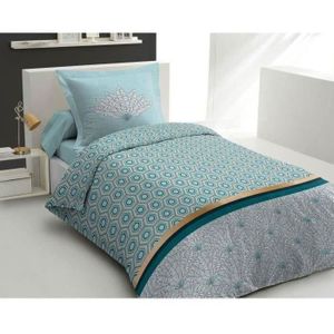 Parure Lit 240x220 Cm Percale Coton Gustav Vert Emeraude 3 Pièces - Housse Couette + Taies