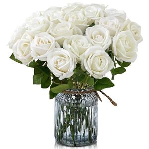 FLEUR ARTIFICIELLE JANZDIYS 20 Bâtons Fleurs Artificielles Roses-51 CM-Blanc