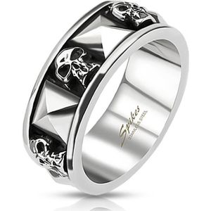 BAGUE - ANNEAU Bague homme acier tête de mort skull biker pyramid