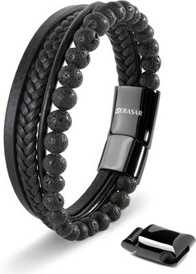 HALUKAKAH ○ Jazz ○ Homme Bracelet en Cuir Véritable de Main Double Couche Fermoir Magnétique en Titane Acier 8.46(21.5cm) avec Le Boîte-Cadeau Gratuit HALUKAKAH ○ Jazz ○ Homme Bracelet en Cuir Véritable de Main Double Couche Fermoir Magnétique en Titane Acier 8.46(21.5cm) avec Le Boîte-Cadeau Gratuit