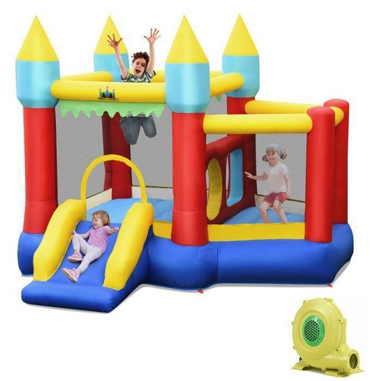 DREAMADE Château Gonflable pour Enfants avec Trampoline, Toboggan, Panier de Basket-ball