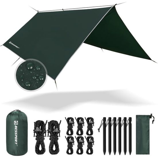 Bâche Anti-pluie Unigear 3x3m - Toile De Tente Imperméable Abri De Randonnée - Gris