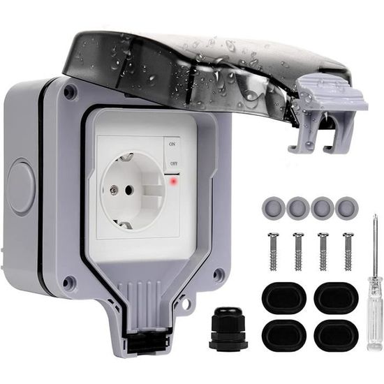 Prise Extérieure Étanche IP66 Weinsamkeit - Double Prise Avec Interrupteur Et Voyant - Pour Jardin, Terrasse - Installation Facile