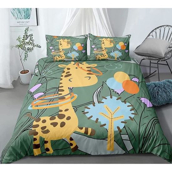 Housse de Couette 140x200 Girafe Parure de Lit 2 Personnes Microfibre,Doux et Confortable Housse de Couette Imprimée avec Fermeture Éclair et 2 Taies d 'oreiller 65x65 cm