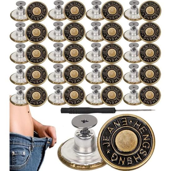 Boutons Jeans Clipsable JEYORZY - Lot De 6 - Ajusteur De Taille Sans Couture - 3 Couleurs