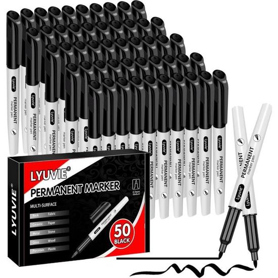 50 Marqueur Noir Indélébile,Feutre Indelebile Noir Pointe Fine Idéal Sur Le Papier,Carton