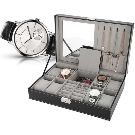 Boîte à montres Coffret bijoux montre cuir homme Cadeau Boite rangement montres pour 8 montres -KEL