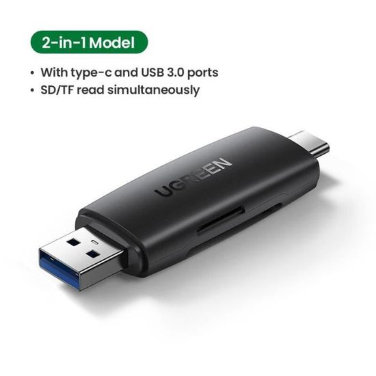 Adaptateur Ugreen de carte SD / micro SD (USB-A / USB-C) noir (CM304)