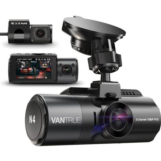 Vantrue N4 Triple Dashcam 1440P+Dual 1080P Avant et Arrière, 4K Frontale Caméra Embarquée Voiture à Condensateur, Vision Noctur A15