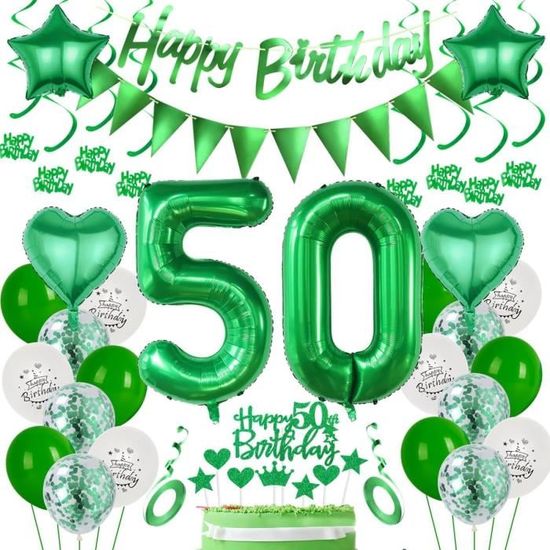 50e Anniversaire Décoratif Vert Sauge - Ballon Pour Hommes Et Femmes - Ballon Vert Blanc Doré - Chiffre 50 - Ballon En Aluminium - Décoration De Gâteau Pour Décoration