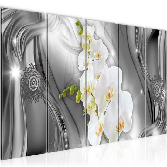 Runa Art - Tableau Fleurs Orchidée 200 X 100 Cm 5 Parties XXL Decoration Murale Dessin Noir Et Blanc 203251a
