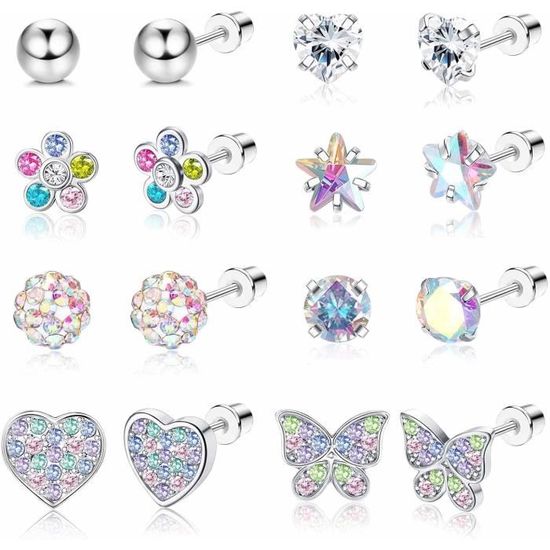 Boucles D'oreilles Fille/enfant – Fleur Rose Et Clair – Argent 925 – Dos à Visser – Neuves