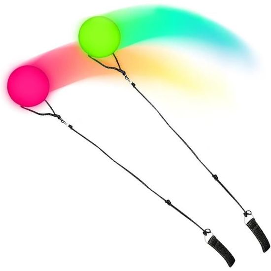 Pack Of 2 LED Poi Balls, Poi Ball Set, LED Glow Poi Balls With Rainbow Colours And Strobe Effect, Improved For Beginners & Professionals, POI Juggling Balls, With Adjustable Double Loop Lines