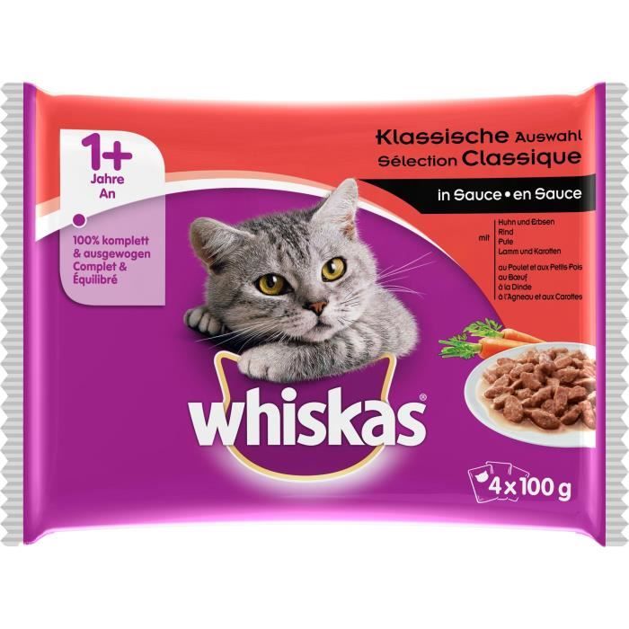 Whiskas Sachets Fraicheur En Sauce 4 Varietes Pour Chat Adulte Sterilise 4 X 100 G Cdiscount Animalerie